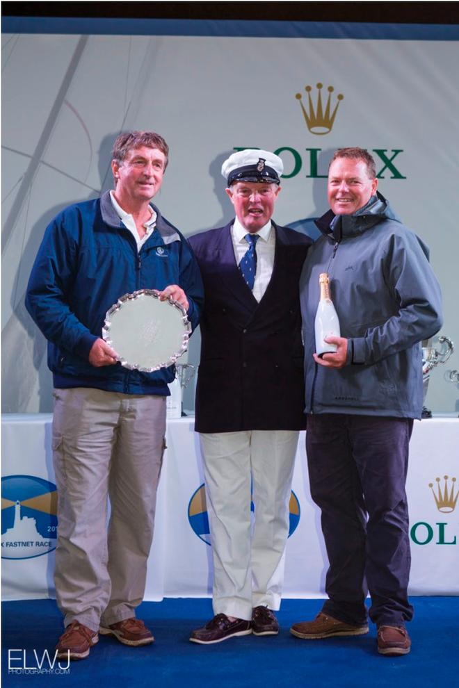 Victory for Stuart Childerley and Kelvin Rawlings in the usually French-dominated Two Handed class and aboard their J/105 Jester - 2015 Rolex Fastnet Race ©  ELWJ Photography